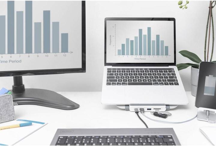 Immagine prodotto Digitus Supporto variabile per notebook con docking station USB-C™ integrata, 8 porte (USB-C, 8 Porti)