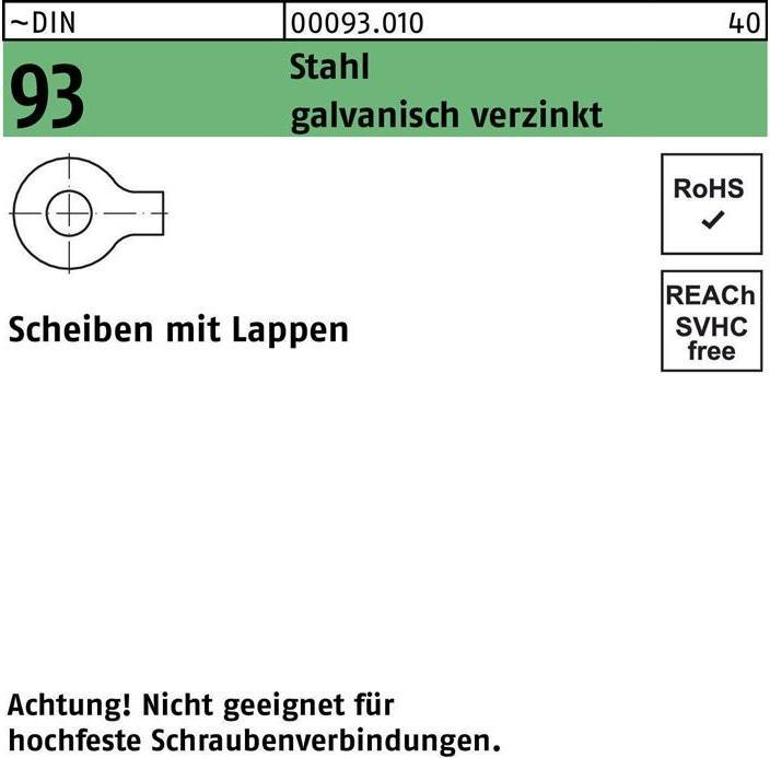 Produktbild Unterlegscheibe DIN 93 m.Lappen 21 Stahl galvanisch verzinkt