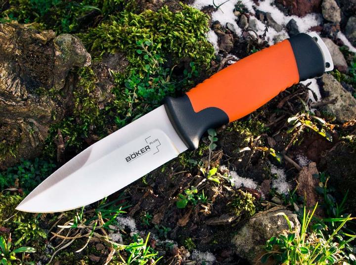 Immagine prodotto Böker Plus 02BO014 Outdoorsman XL Coltello a lama fissa in acciaio 12C27 e gomma di colore arancione. (11.30 cm)