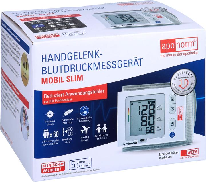 Produktbild Aponorm Blutdruck Messgerät Mobil Slim Handgelenk, 1 St (Blutdruckmessgerät Handgelenk)