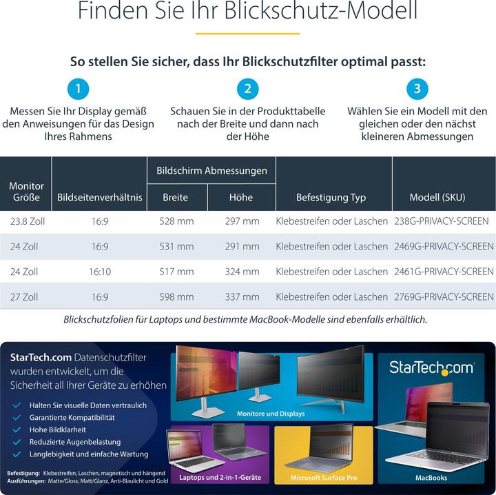 Image du produit StarTech com 2469G-PRIVACY-SCREEN, 61 cm (24"), 16:9, Moniteur, Filtre de confidentialité sans (24.02", 16 : 9)