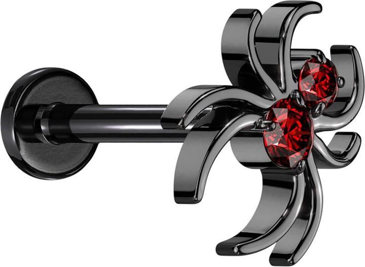 Star Piercing Micro Threadless Labret schwarz Spinne schwarz Kristalle rot (ohne Messing, Titan G23)