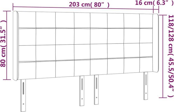 Produktbild VidaXL Kopfteil mit Ohren Schwarz 203x16x118/128 cm Samt,Farbe (203 x 16 x 128 cm)