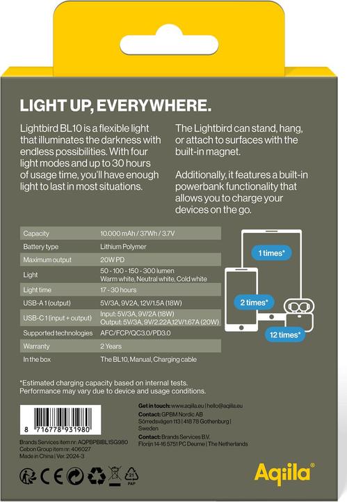 Produktbild Aqiila Lightbird BL10 - Campinglight with powerbank