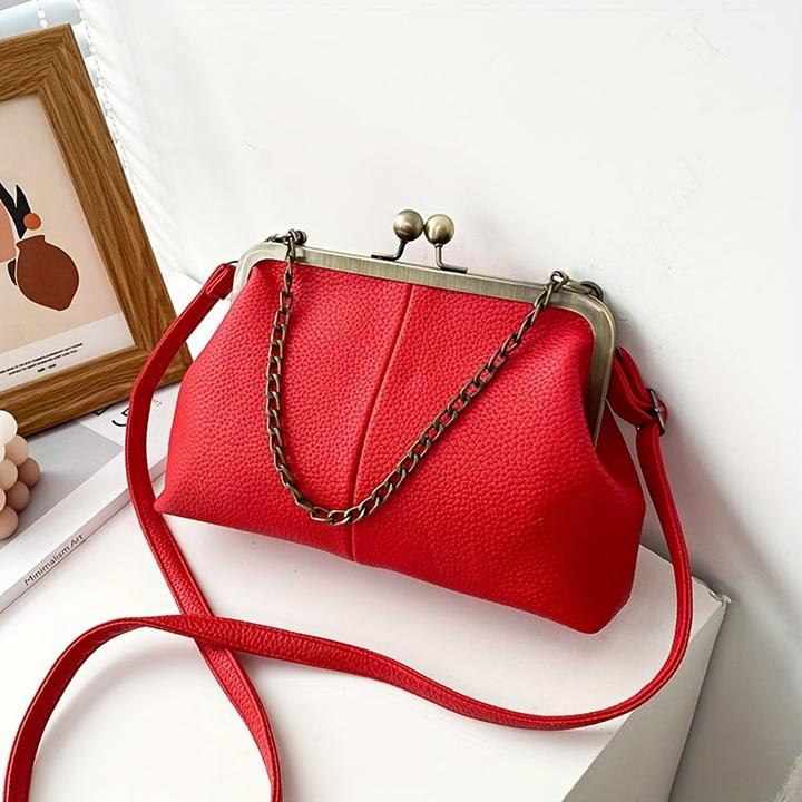 Produktbild Only-Bags.Store Mode Kette Dekor Schulter Crossbody Tasche Vintage Solid Farbe Clip Handtasche