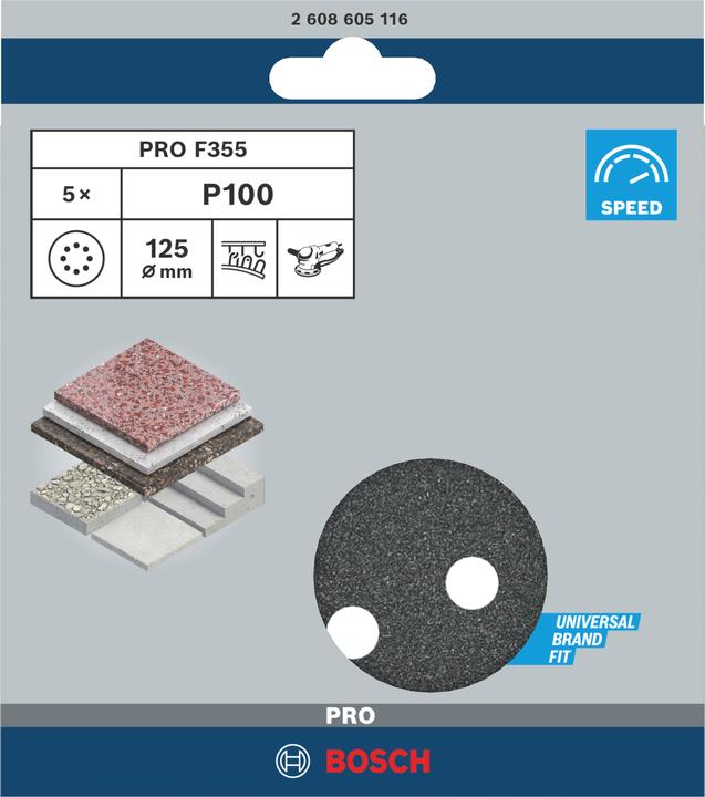 Actual product image Bosch Professional Zubehör PRO F355 sanding sheet, 125 mm, G100 (100)