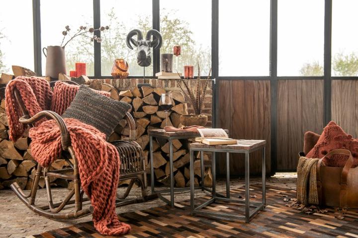Image du produit J-Line Couverture en grosse maille COZY 127x152 cm - Bordeaux (127 x 152 cm)