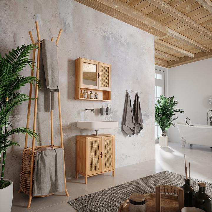Image du produit Vichy Badspiegelschrank Liora, Bambus/Rattan, 56 x 58 cm mit Spiegel