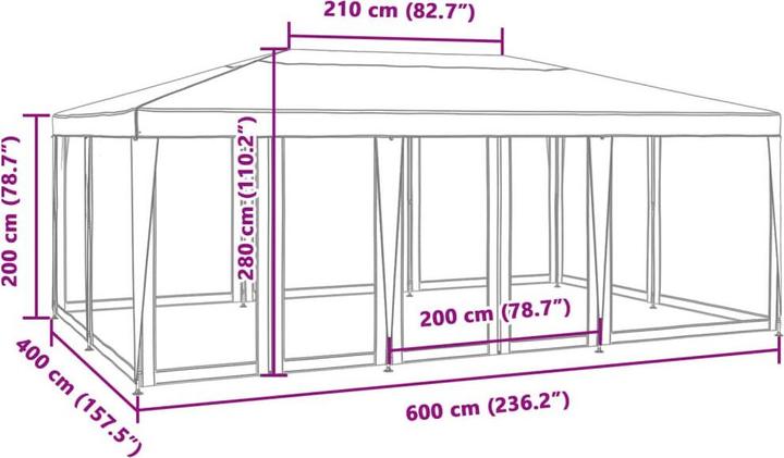 Immagine prodotto VidaXL Partyzelt Pavillon Festzelt mit 10 Mesh-Seitenteilen Blau 6x4m HDPE (600 cm, 400 cm)