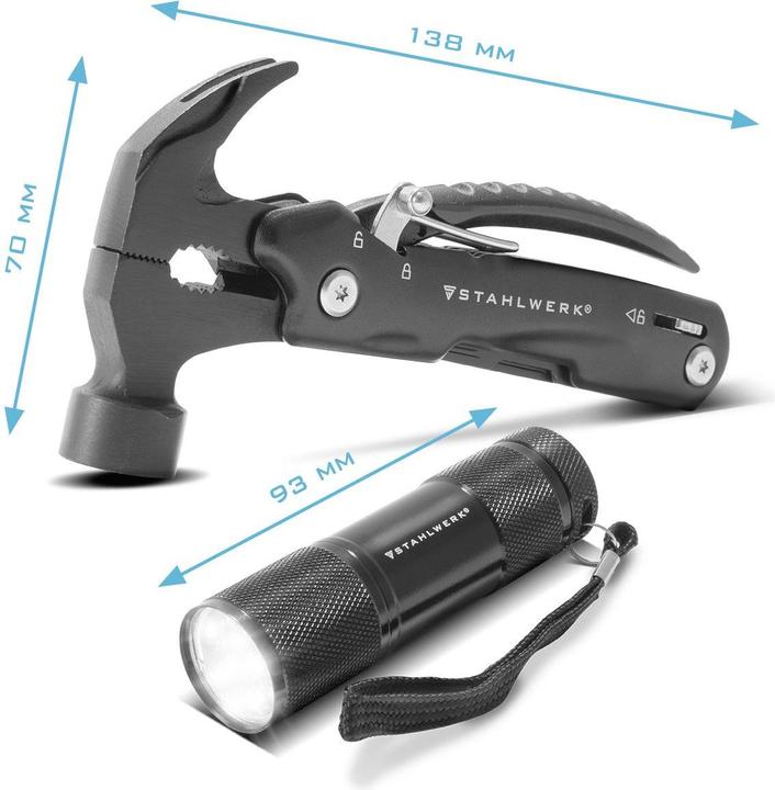 Immagine prodotto Stahlwerk Multitool 12 strumenti Coltello tascabile Strumento multifunzione Torcia elettrica (12 Funzioni)