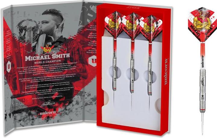 Immagine prodotto Unicorn Campione del mondo Michael Smith, scatola di presentazione delle freccette in acciaio 1 set (25 g)