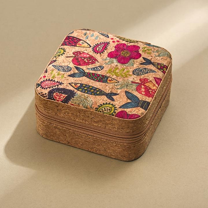 Only-Bags.Store Vintage-inspirierte Schmuckschatulle mit Holzmaserung - kompakter, quadratischer Organizer mit