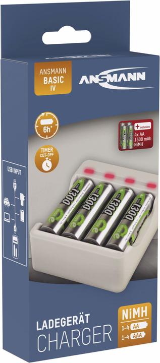 Produktbild Ansmann Ladegerät Basic IV inkl. 4 x AA 1300mAh Akku (1 Stk., AA, 1300 mAh, Akku)