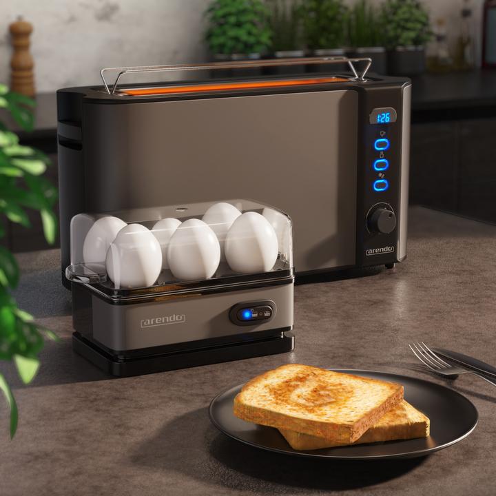 Immagine prodotto Arendo Set per la colazione, tostapane a 2 fessure lunghe con piano per il pane e scaldauova per 6 uova (Spina UE)