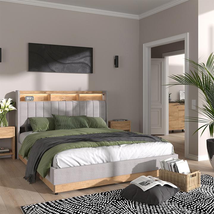 Produktbild VitaliSpa Bettgestell Nura, Grau/Eiche, 167.5 x 113.2 cm mit Matratze (160 x 200 cm)