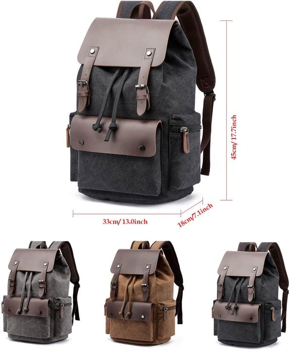 Immagine prodotto Only-Bags.Store Zaino da viaggio casual in pelle e tela, zaino da uomo retrò in tela di grande capacità 20-35L