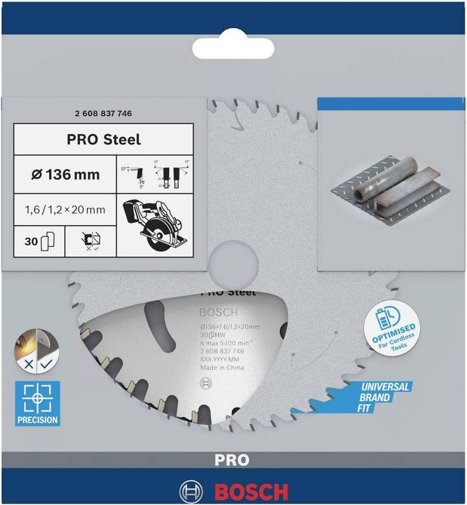 Immagine prodotto Bosch Professional Zubehör Lama per sega circolare a batteria PRO Steel, 136 x 1,6 x 20 mm