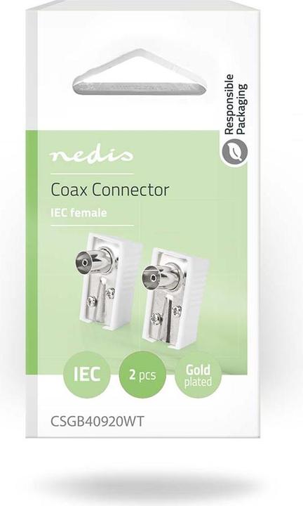 Image du produit Nedis IEC (Coax) mâle | Coudé | Femelle | Nickelé | 75 Ohms | Vis | Durc. d'entrée de câble (75 dB, Câble d'antenne)