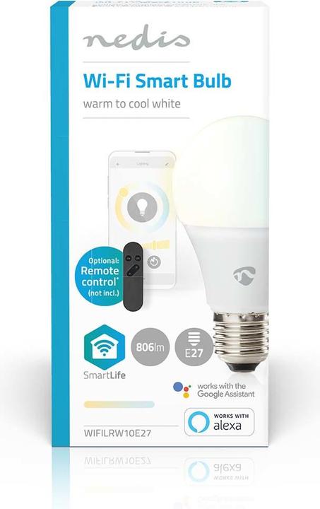 Produktbild Nedis WIFILRW10E27 SmartLife LED Bulb WLAN E27 806 lm 9 W Warm to Cool White 2700 - 6500 K Energiekl (E27, 9 W, 806 lm, 1 x, F)
