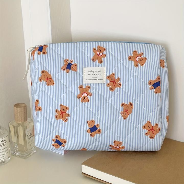 Actual product image Only-Bags.Store Cosy quilted teddy bear cosmetic bag - perfect for travelling or school - soft