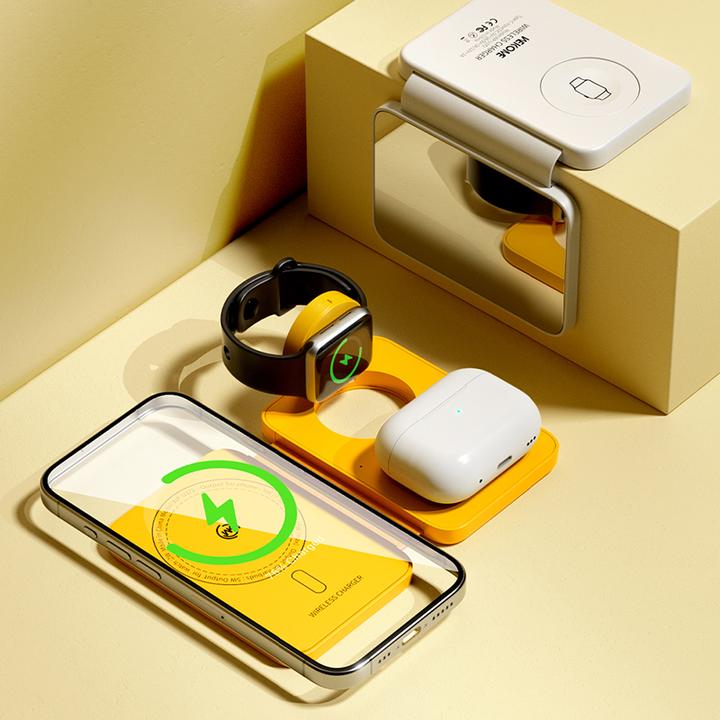 Image du produit Wekome Chargeur sans fil 3en1 avec MagSafe pour iPhone, Apple Watch et AirPods + miroir (jaune) (1 cm)
