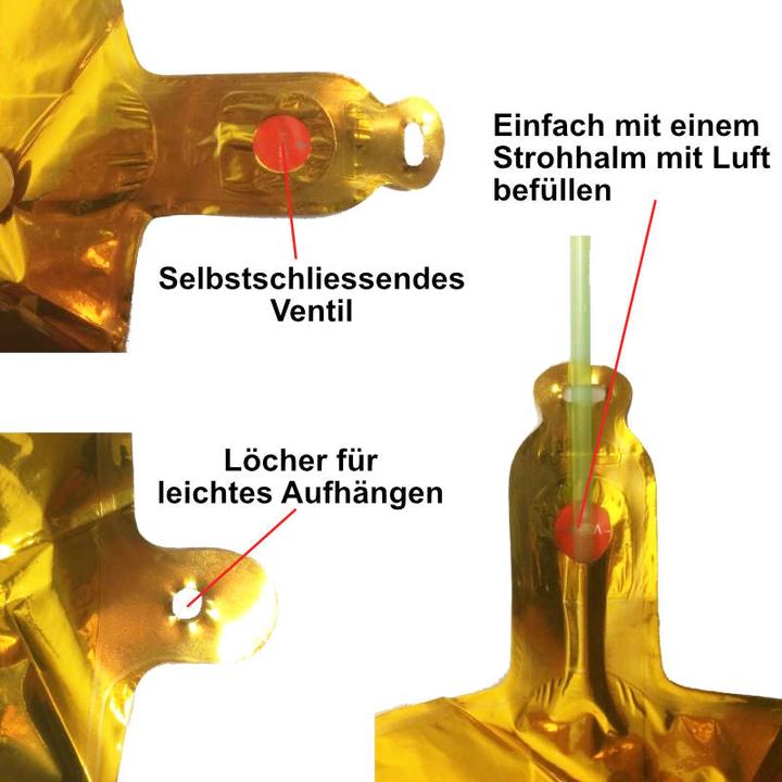 Produktbild Hermex Folienballon Zahl 2 Zahlenballon Luftballon Heliumballon Golden 81cm