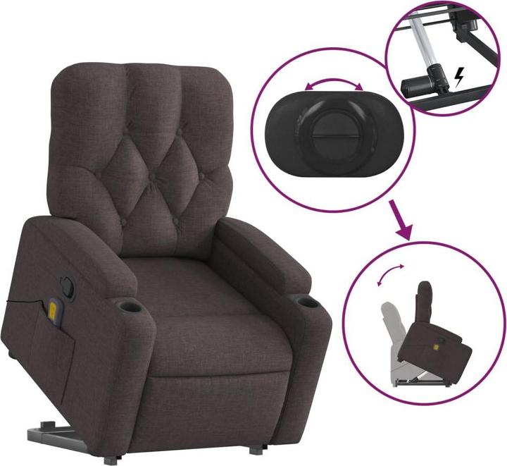 Produktbild VidaXL Massagesessel Aufstehhilfe Fernsehsessel Relaxsessel Dunkelbraun Stoff