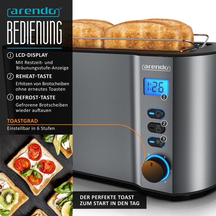Image du produit Arendo Kit petit déjeuner, bouilloire 1,5l, grille-pain 4 tranches et cuiseur à oeufs 7, gris