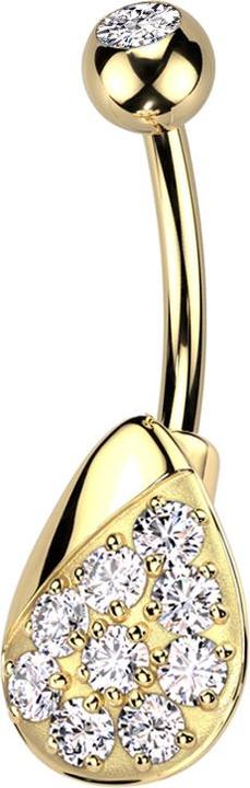 Image du produit Star Piercing Banane dorée avec boule dorée cristal argenté et goutte avec cristaux argentés (Acier chirurgical 316L, Laiton)