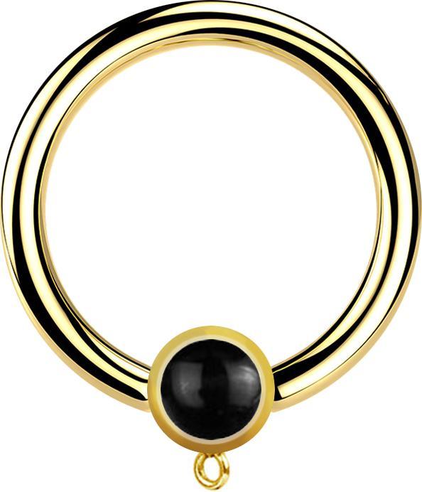 Star Piercing Micro Closure Ring vergoldet mit Zylinder schwarzer Onyx Stein Ring für Anhänger (Mineralisch, Chirurgenstahl 316L, ohne Messing)