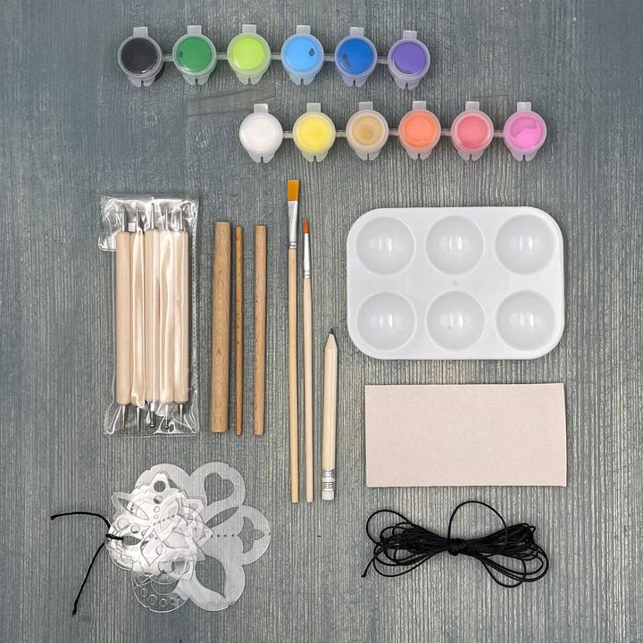 Actual product image Activity Board DIY wooden mandala art, colouring set, dots set of five shapes and colouring tools, creative