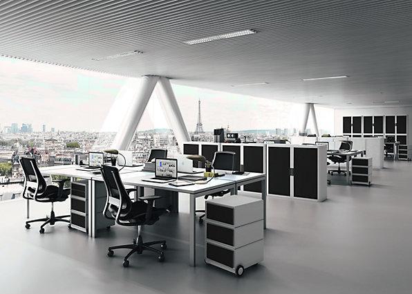 Actual product image Paperflow easyOffice® roller shutter cupboard, 4 shelves, height 2040 mm, white / black. (110 x 41.5 x 204 cm)