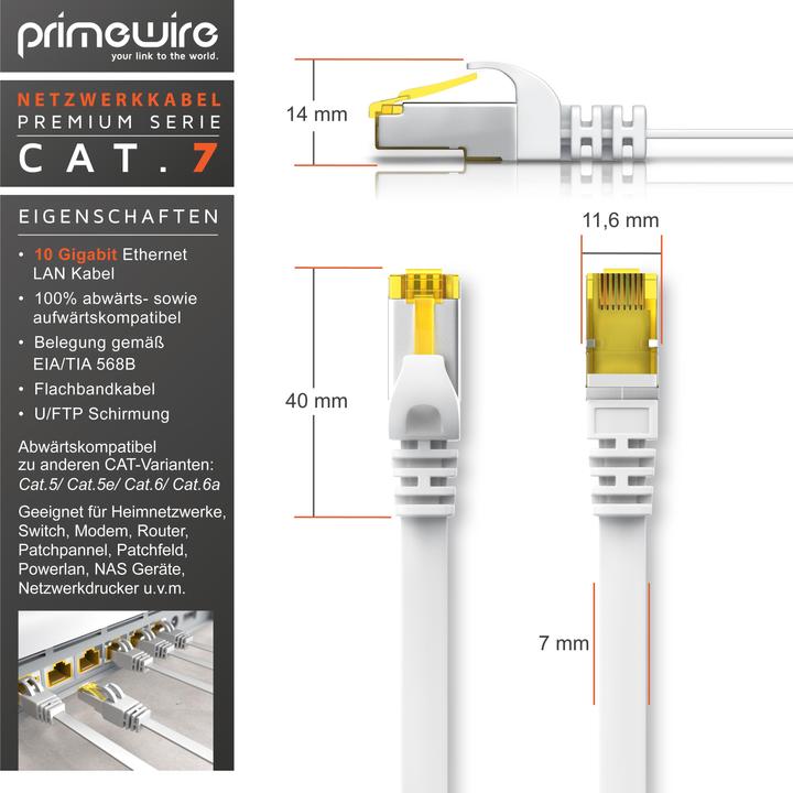 Produktbild Primewire CAT.7 Netzwerkkabel flach - Ethernet Gigabit Lan Kabel RJ45 - Patchkabel - komp. CAT.5 CAT.6 CAT.8 (U/FTP, CAT7, 1 m)