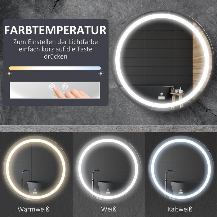 Actual product image Swisshandel24 Bathroom mirror, LED lighting, dimmable, 3 light colours, metal frame, Ø60 cm, black (Ø 60 cm)