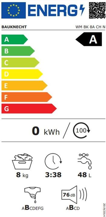 Energy Label Bauknecht Wm Bk 8a Ch N (8 kg, Left, CH plug)