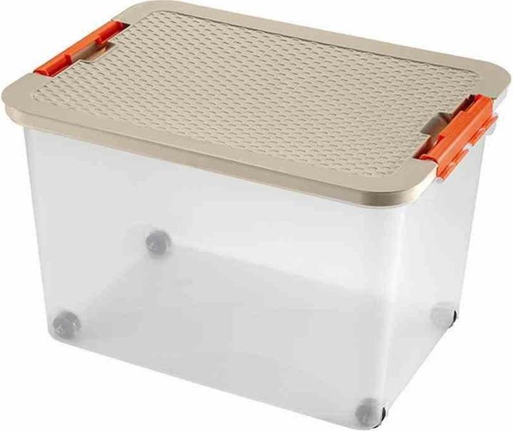 Actual product image Heidrun Roller box made of plastic in colour transparent, 52x37x34 cm capacity: 45 l, lid in rattan look (52 x 37 x 34 cm, 45 l)