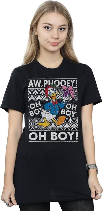 Actual product image Disney Womens/Ladies Donald Duck Christmas Fair Isle Cotton Boyfriend T-Shirt (M)