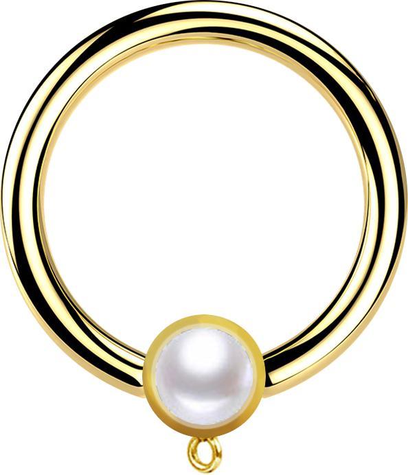 Produktbild Star Piercing Micro Closure Ring vergoldet mit Zylinder Perle weiss Ring für Anhänger (ohne Messing, Chirurgenstahl 316L)