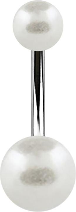 Star Piercing Banane silber mit zwei Perlenkugeln weiss (ohne Messing, Chirurgenstahl 316L)