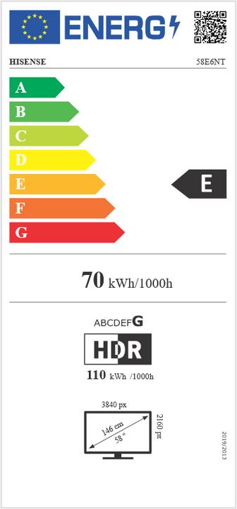 Energy Label Hisense TV 58E6NT (58", LED, UHD, 2023)