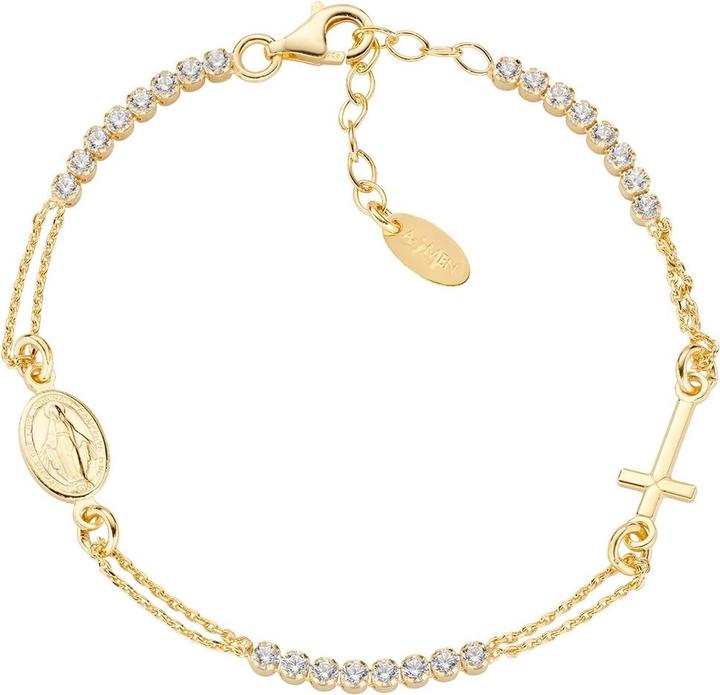 Amen Rosary Style Tennis Cross Armband (19 cm, Silber 925)