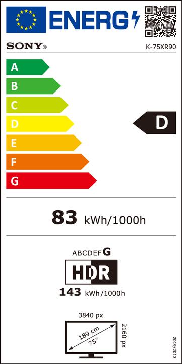 Energy Label Sony K-75XR90 (75", Bravia 9, QLED, Mini-LED, 4K, 2024)