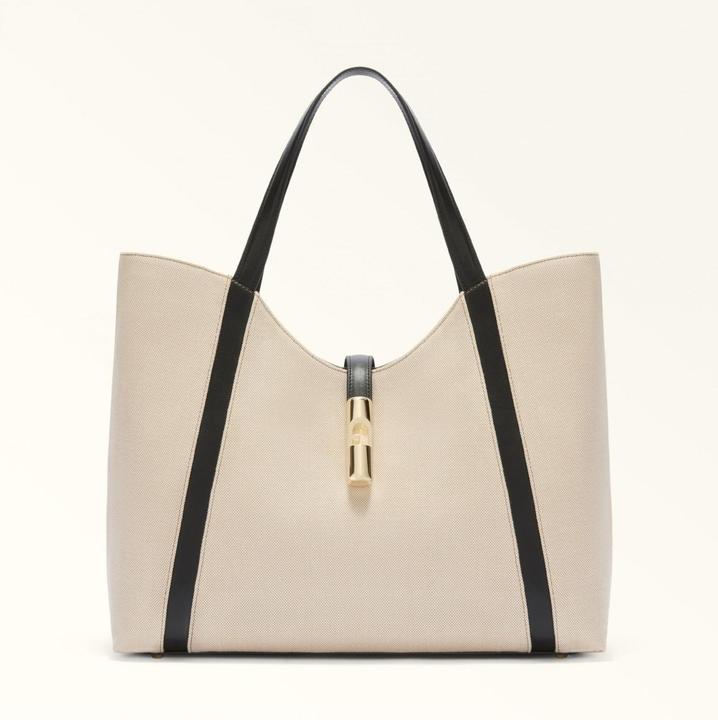 Actual product image Furla shopping goccia xl hobo in canvas and leather color natural/black