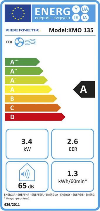 Etichetta energetica Kibernetik Mobiles Klimagerät (60 m², 11942.50 BTU/h)