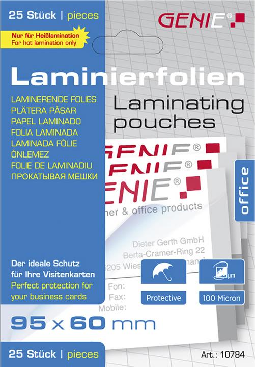 Actual product image Genie Laminated pouches 25 in business card format - foils (95 x 60 mm, 25 Piece, 100 µm)