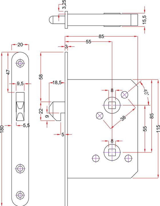 Assa Abloy Schiebetürschloss Hakenschloss für Schiebetore WC | DM 55 | VK 8mm | Edelstahl