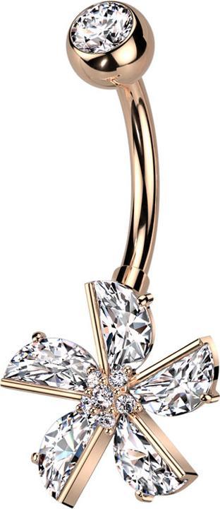 Immagine prodotto Star Piercing Banane rosegold mit Kugel Kristall silber und Blume Kristalle silber (Acciaio chirurgico 316L, Ottone)
