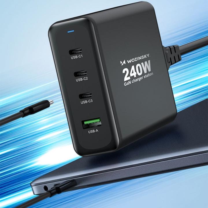 Image du produit Wozinsky WGCSB 240W GaN chargeur mural USB-A / 3 x USB-C - noir (240 W)