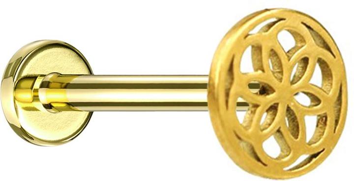 Image du produit Star Piercing Micro Labret Innengewinde vergoldet Blume des Lebens (Acier chirurgical 316L, sans laiton)