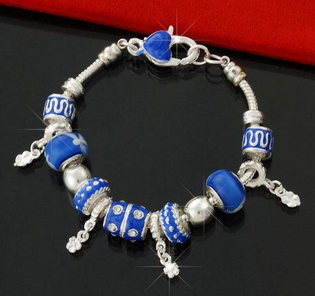 Image du produit Hermex Bracelet argenté avec 4x charms / 9x perles Beads - 20cm (20 cm, Alliage métallique, éléments argentés et verre)
